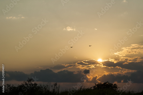 多摩川河川敷の夕暮れ