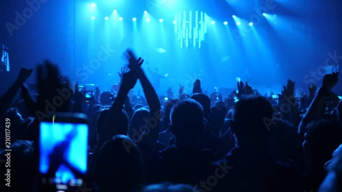 Wallpaper Mural Young people crowd cheering enjoy listen to music concert, spectators silhouettes in the light Torontodigital.ca