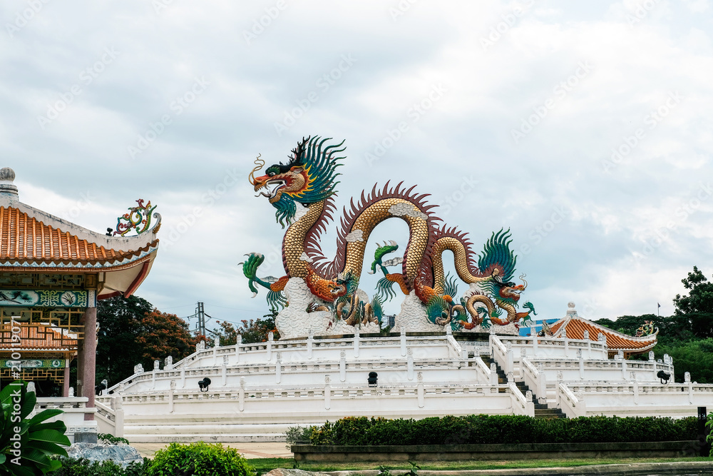 Fototapeta premium Dragon statue landmark in Nakornsawan. Thailand