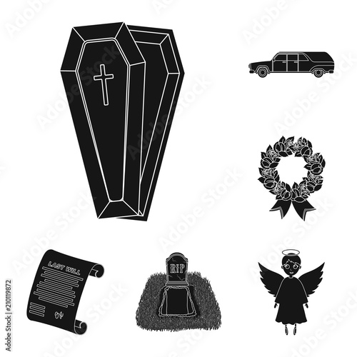 Funeral ceremony black icons in set collection for design. Funerals and Attributes vector symbol stock web illustration.