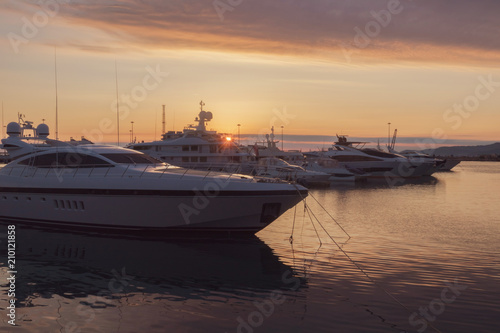 Luxury yachts docked in sea port at sunset, Sochi, Russia © Evgeniy Agarkov