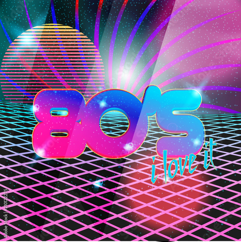 Retro style 80s disco design neon