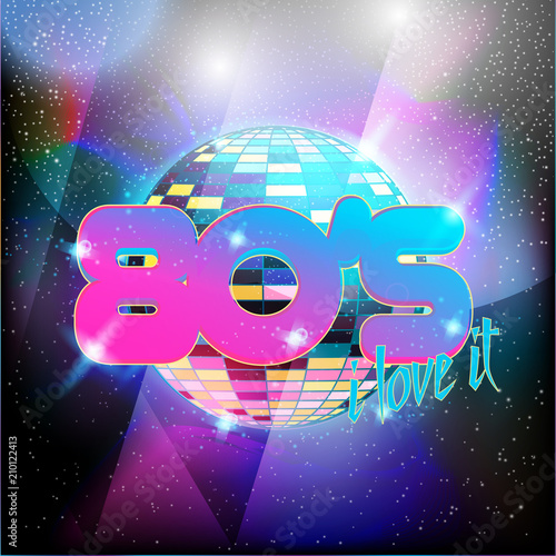 Retro style 80s disco design neon