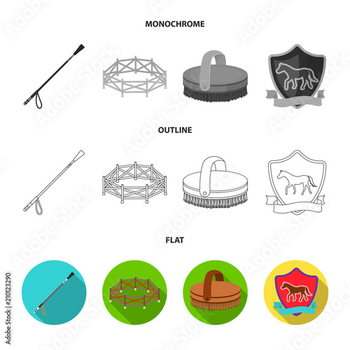 Aviary, whip, emblem, hippodrome .Hippodrome and horse set collection icons in flat,outline,monochrome style vector symbol stock illustration web.