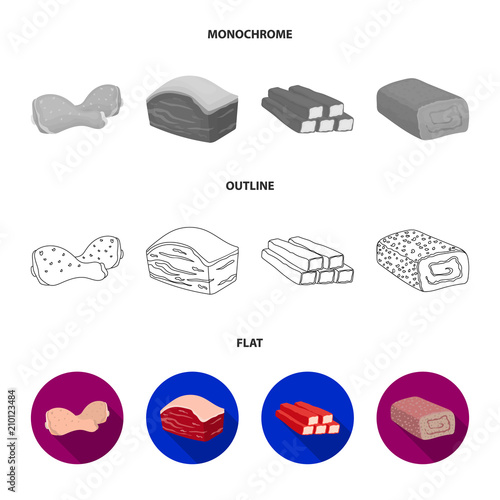 Chicken drumstick, podcherevina, crab sticks, meatloaf. Meat set collection icons in flat,outline,monochrome style vector symbol stock illustration web.