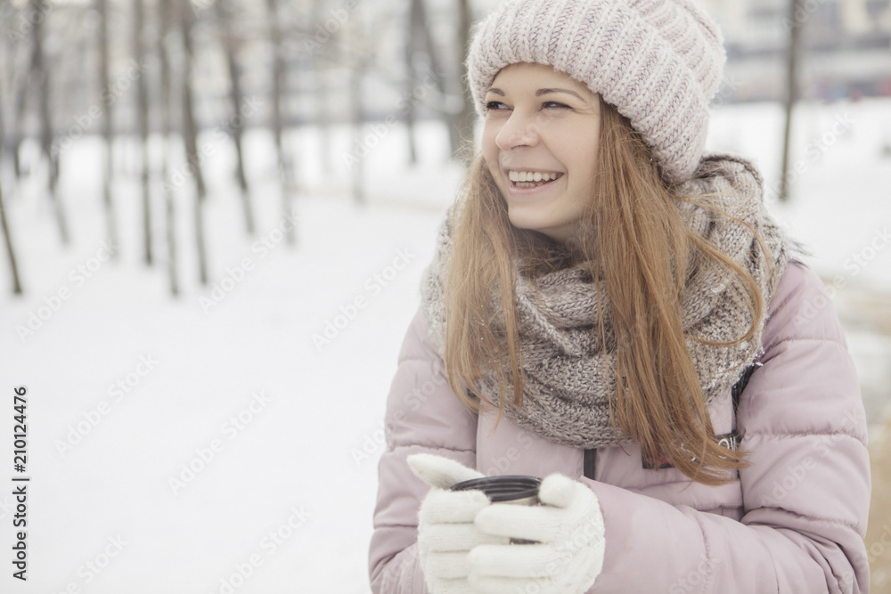 Happy loving caucasian family of mother father and daughter play, having fun in winter snowy park Happy loving caucasian family of mother father and daughter play, having fun in winter snowy park