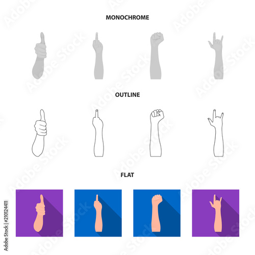 Sign Language flat,outline,monochrome icons in set collection for design.Emotional part of communication vector symbol stock web illustration.