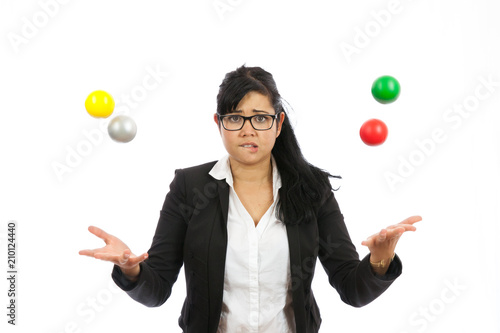 Business Woman Juggling Many Different Things