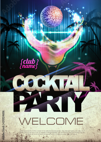 Disco background. Cocktail party poster