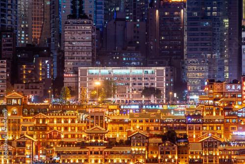 Obraz na płótnie Night view of chongqing hongya cave city