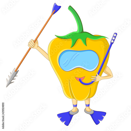 Pepper Diver.  Cartoon character. Isolated on white background. Vector illustration.
