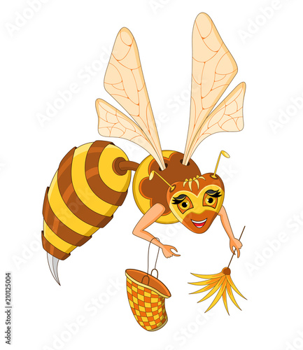 A Dilligent Bee. Cartoon character. Isolated on white background. Vector illustration.