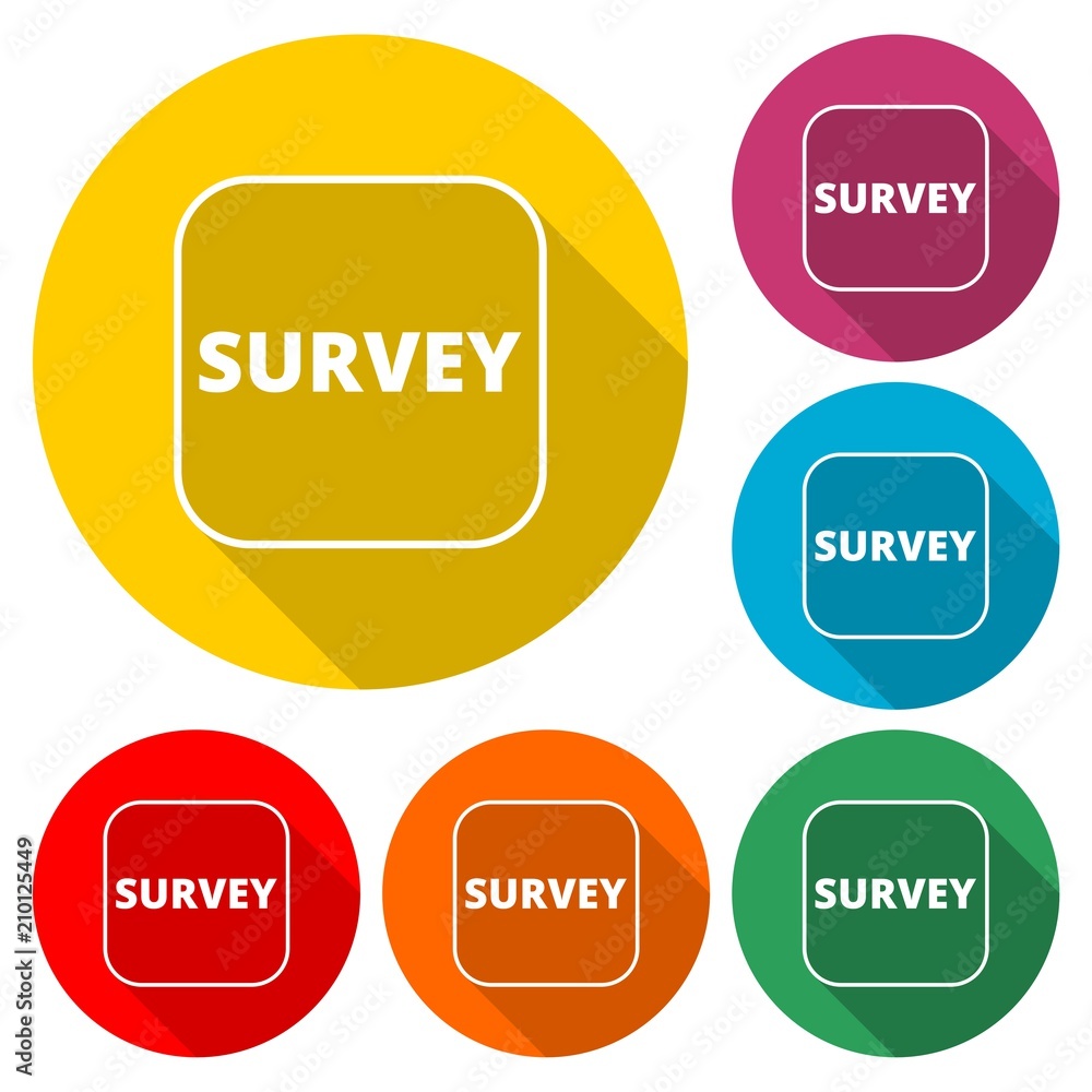 Survey sign, Survey traffic icon, color icon with long shadow Survey sign, Survey traffic icon, color icon with long shadow