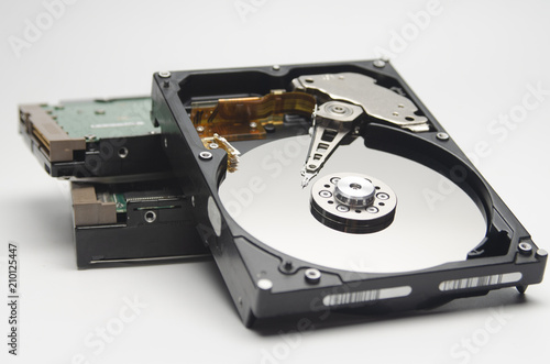 Close up shot, Disassembled hard drive that part of Computer, PC, Notebook photo