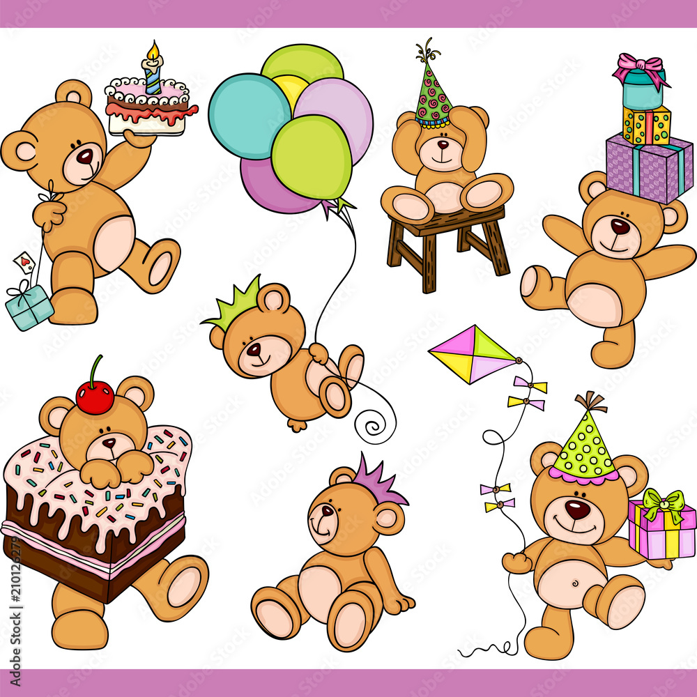 Naklejka premium Birthday teddy bear set digital elements