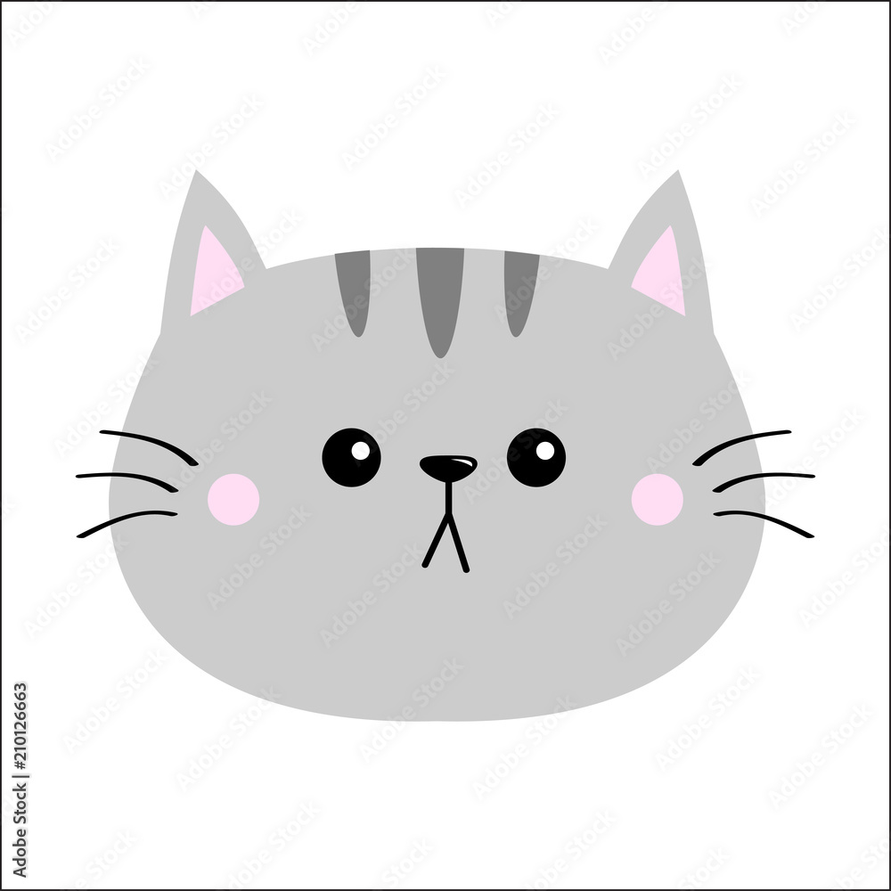 Gray cat sad head face silhouette icon. Cute cartoon kitty character.  Kawaii animal. Funny baby kitten with eyes, mustaches. Love Greeting card.  Flat design. White background Isolated. Stock Vector | Adobe Stock