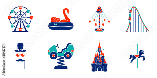 Set of line art amusement park ride icons.