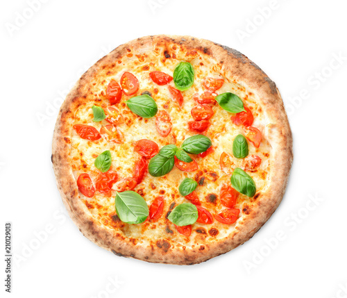 Delicious pizza on white background