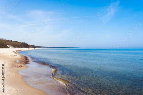 beautiful coastline, sea, beach, forest and blue sky