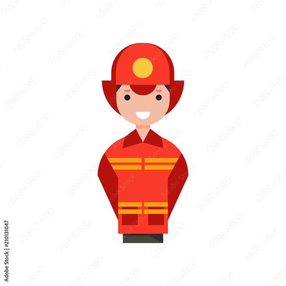 Firefighter character, man in costume of fireman vector Illustration on a white backgroun Firefighter character, man in costume of fireman vector Illustration on a white backgroun