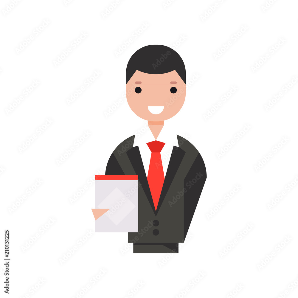 Smiling businessman character holding clipboard vector Illustration on a white background Smiling businessman character holding clipboard vector Illustration on a white background