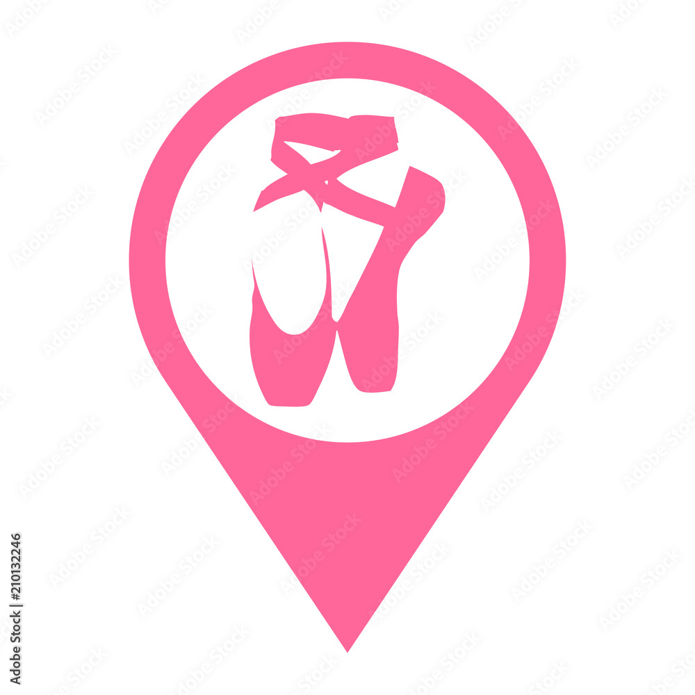 Icono plano localizacion zapatillas ballet en espacio negativo rosa