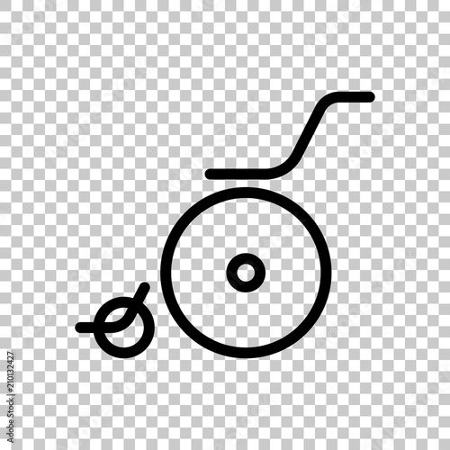 Wheelchair. Linear, thin outline. On transparent background.