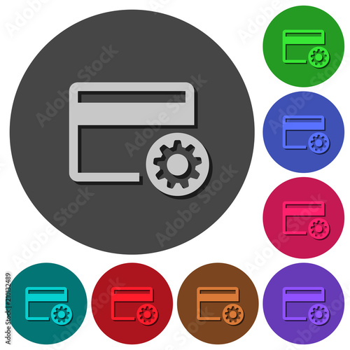 Credit card settings icons with shadows on round backgrounds