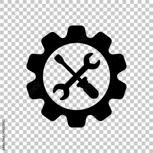 Wrench and screwdriver in gear. On transparent background.