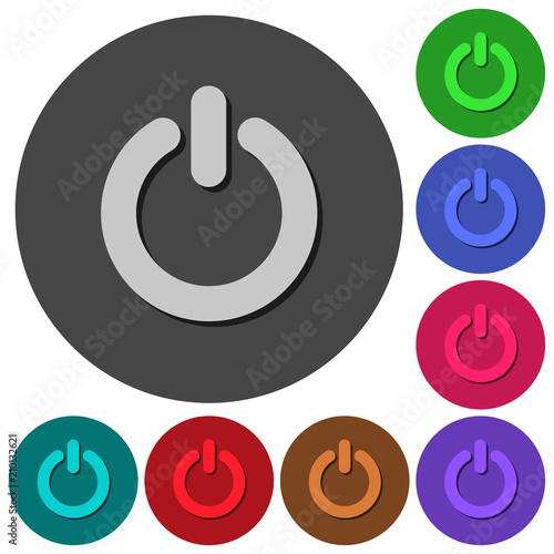 Power switch icons with shadows on round backgrounds