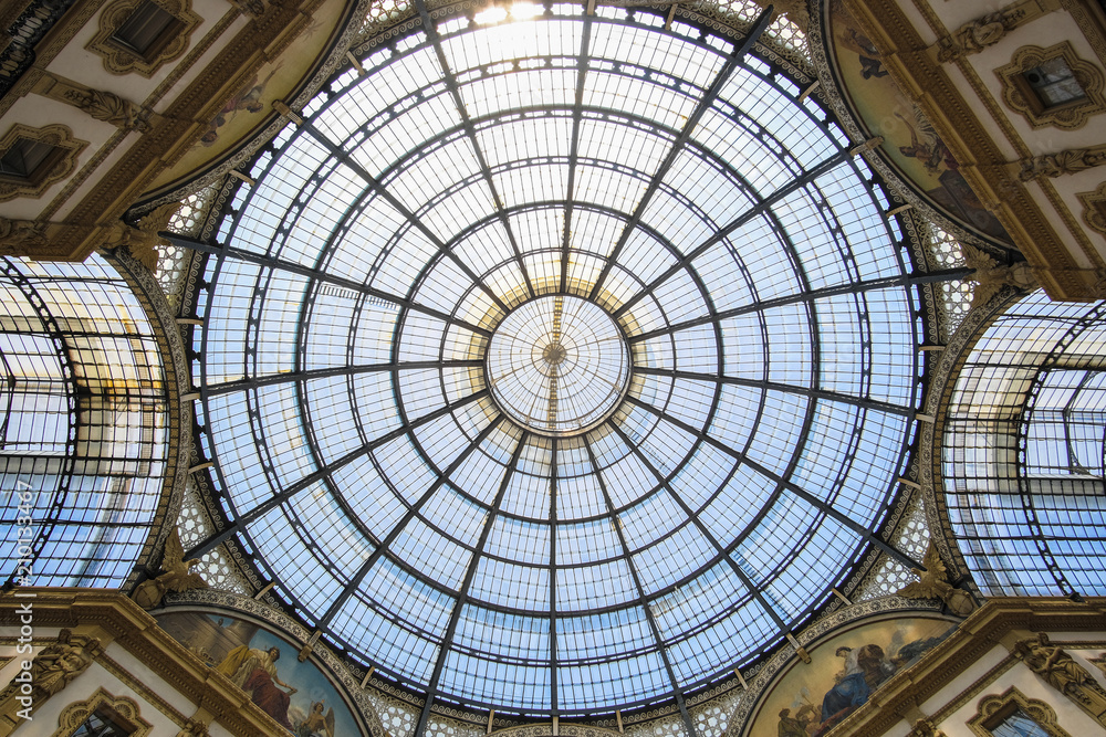 Milan, Italy - June, 17, 2018: kupol of Galleria Vittorio Emanuele II in Milan