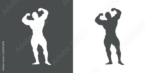 Icono plano silueta culturista en gris y blanco