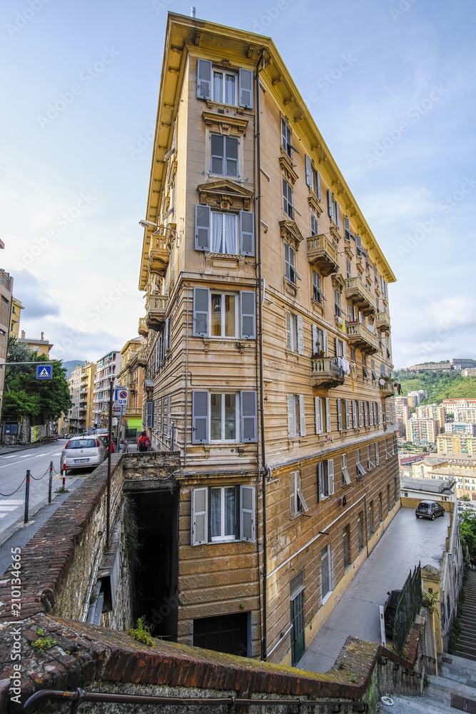 Genoa, Italy - June, 12, 2018: residential district in Genoa, Italy