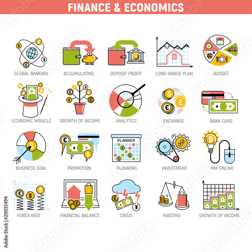 Banking money financial services set credit sign development finance accumulation bank investment management vector illustration.