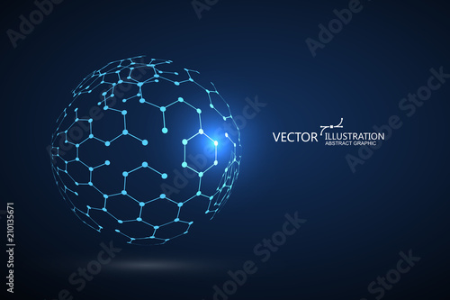Molecular structure composed of spheres, abstract graphic design.