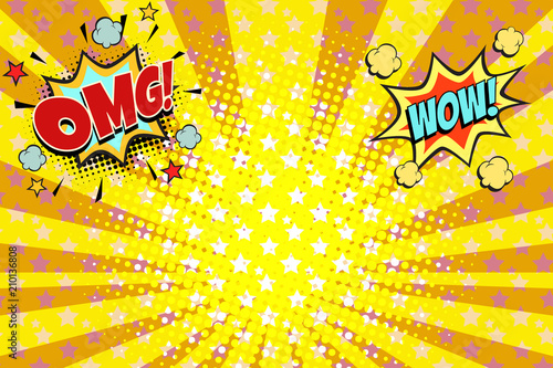 omg wow yellow orange rays pop art background