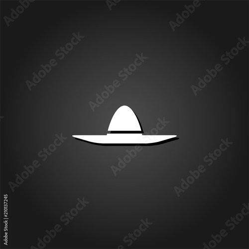 Sombrero icon flat. Simple White pictogram on black background with shadow. Vector illustration symbol