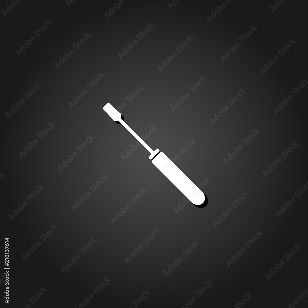 Screwdriver icon flat. Simple White pictogram on black background with shadow. Vector illustration symbol Screwdriver icon flat. Simple White pictogram on black background with shadow. Vector illustration symbol