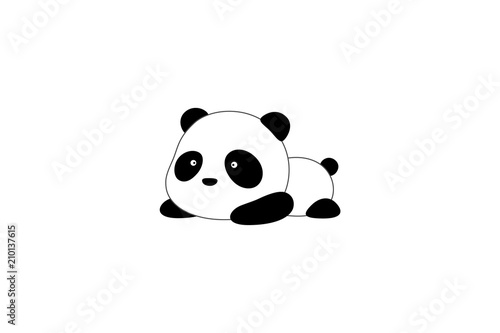 Vector Illustration / Logo Design - Cute funny cartoon giant panda bear lies on its stomach on the ground