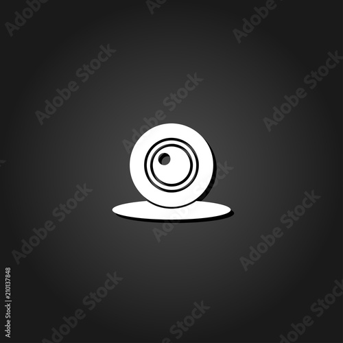 Web camera icon flat. Simple White pictogram on black background with shadow. Vector illustration symbol