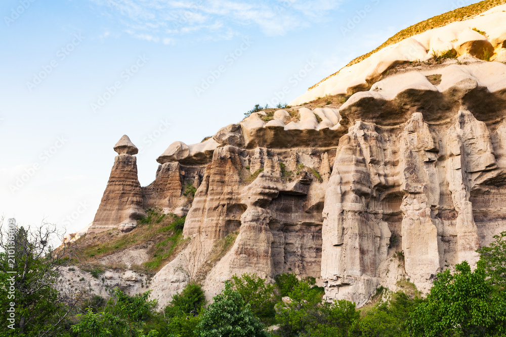 view of old rocks near Goreme town in Cappadocia