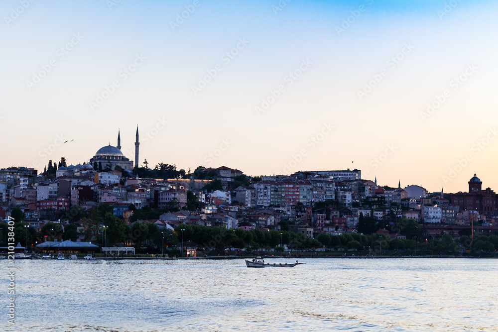 view of Fatih district in Istanbul city in evening