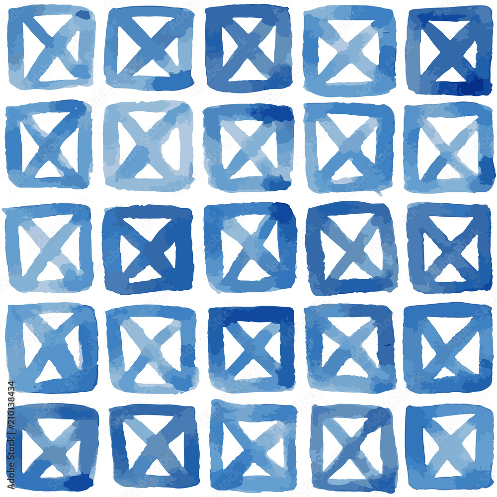 Blue ink hand drawn background with crossed squares. Seamless vector pattern Blue ink hand drawn background with crossed squares. Seamless vector pattern