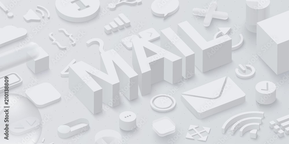 Grey 3d mail background with web symbols. Grey 3d mail background with web symbols.