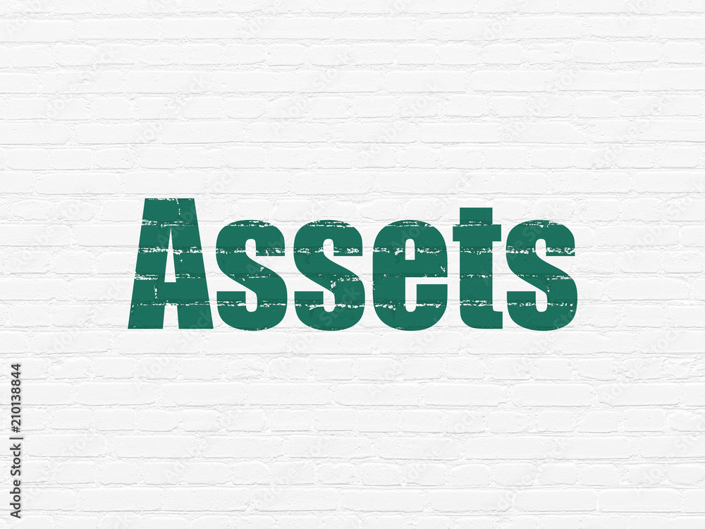 Obraz premium Money concept: Painted green text Assets on White Brick wall background