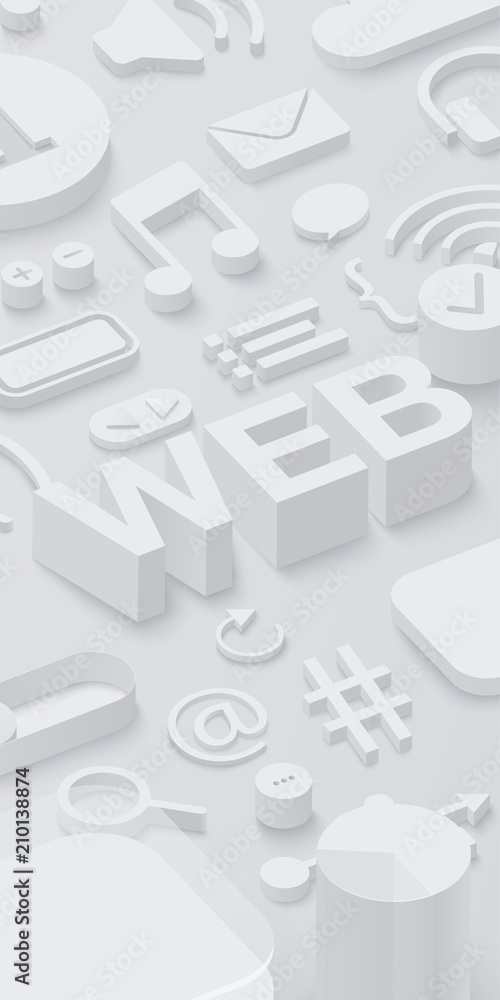 Grey 3d web background with internet symbols. Grey 3d web background with internet symbols.