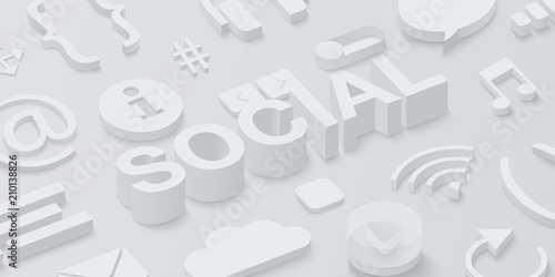 Grey 3d social background with web symbols.