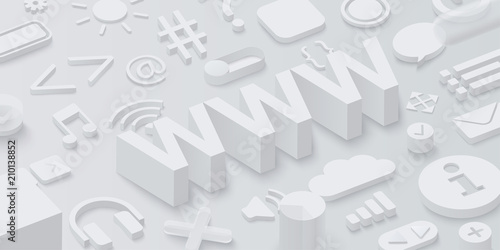 Grey 3d www background with web symbols.