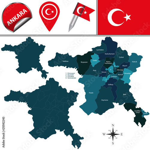 Map of Ankara, Turkey with Districts photo