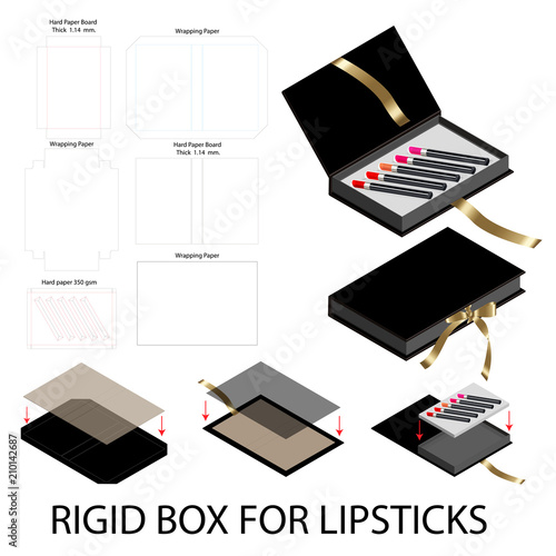 rigid box book shape for lipsticks package dieline